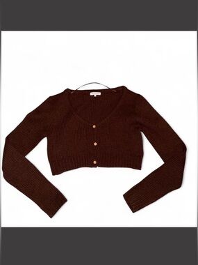 Crescent Wool Chocolate Brown Cropped V-Neck Button Sweater